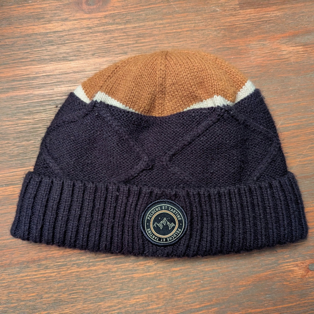 Stylish Navy and Brown Kids Winter Hat